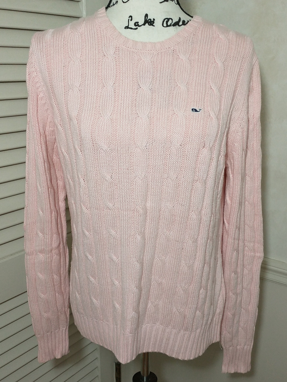 Vineyard Vines Cotton Cable Knit Pink Crew Neck Sweater, Size L, Cottagecore
